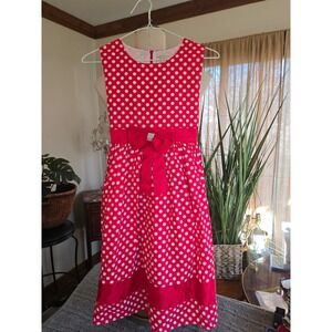 RICHIE HOUSE - Girls Red White Polka Dot Dress Girls Size 11/12 Bow Rhinestone